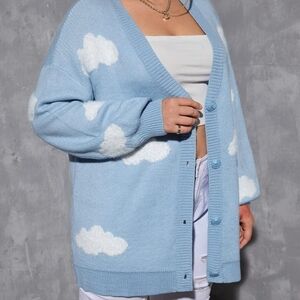 Sky Blue Cloud Pattern Cardigan